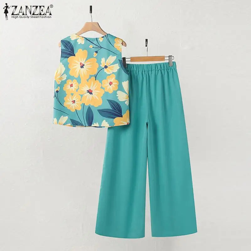 2pcs Summer Sleeveless Vest Tops Pant Sets ZANZEA Women Outfits Fashion Trousers Suits 2024 Casual Floral Printed Matching Sets - Seprincess