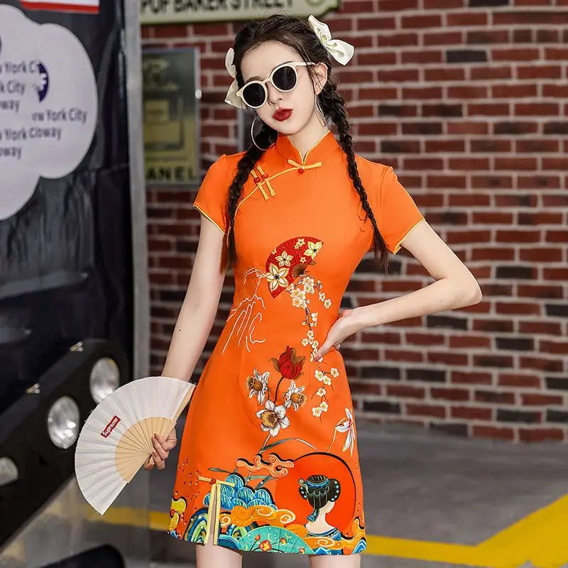 2024 Spring Cheongsam Traditional Chinese Qipao Costume Trendy Short Vintage Dress Sexy Women Modern New Year Dresses New - Seprincess