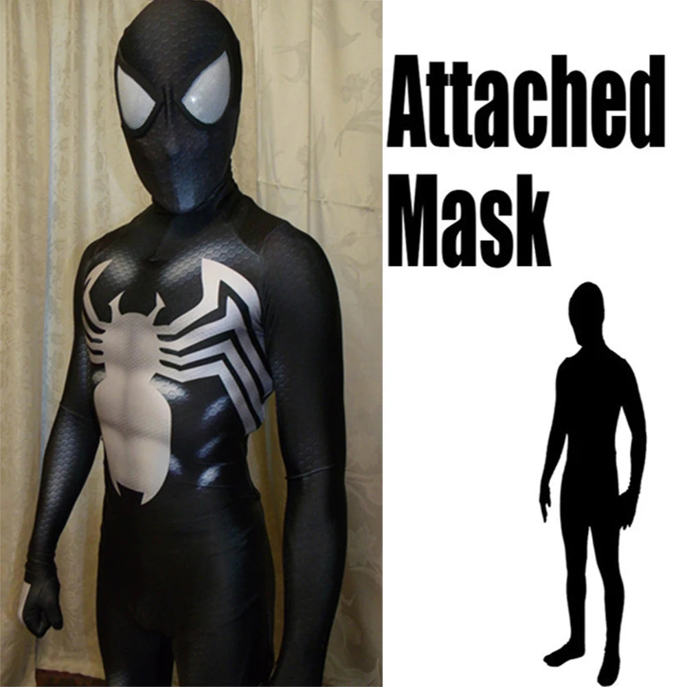 Halloween Adults Kids Black Costume Venom Symbiote 2 Spiderman SuperHero Cosplay Zentai Men Boys Male Bodysuit Party JumpSuit - Seprincess