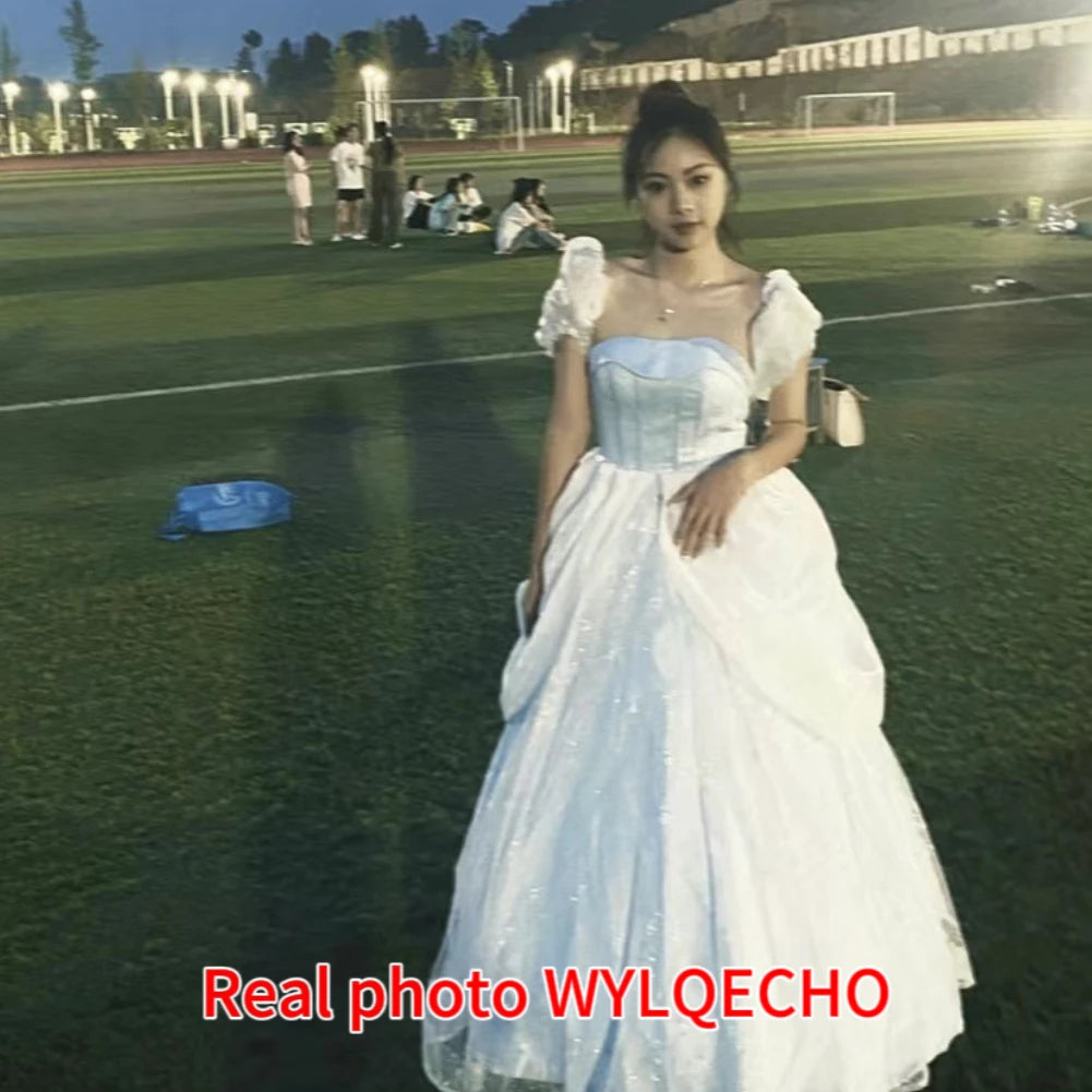 Blue Prom Dress Engagement Jacquard Dress France Vintage Sweet Korean Princess Fairy Dress Evening Party Dress