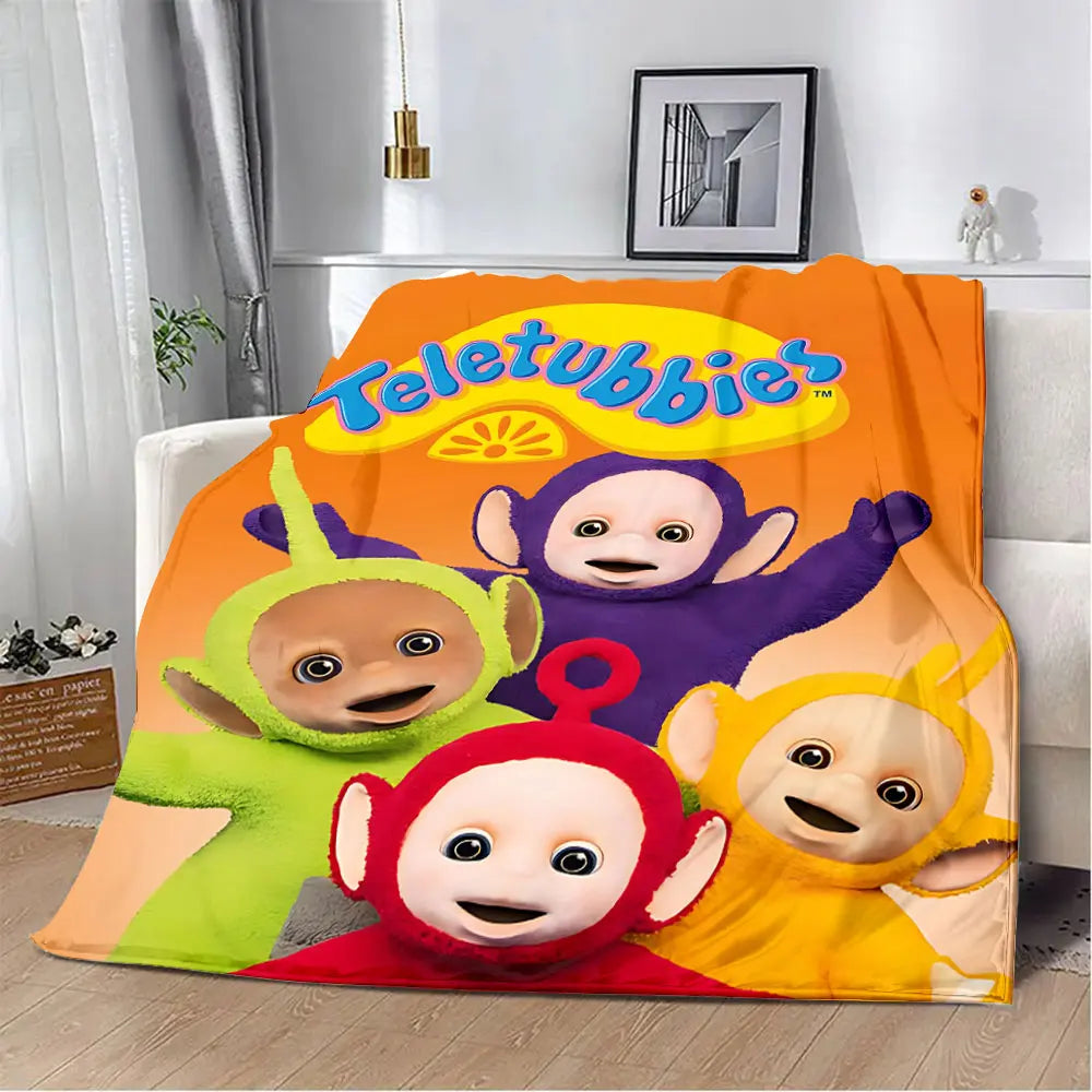 M-Meet The-Teletubbies Cartoon Logo Children Printed Blanket Picnic Blankets Warm Blanket Soft and Comfortable Blanket Home - Seprincess