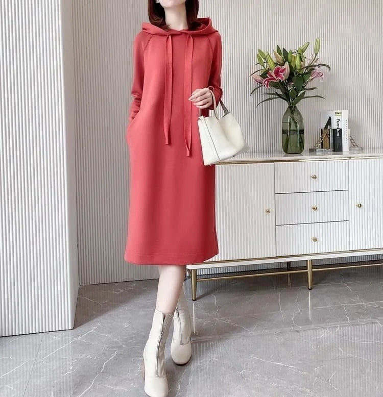 Women's Loose Casual Long Sleeve Hooded Dress Elegant Winter Party Warm Dresses For Women - Seprincess