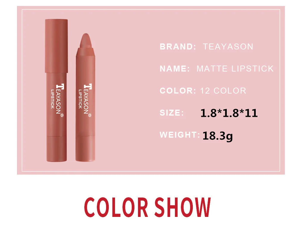 12 Colors Velvet Matte Lipstick Pen Cosmetics Waterproof Lasting Nude Crayon Lipsticks Non Sticky Brown Lip Liner Pencil Makeup - Seprincess