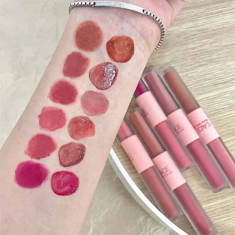 Double Head Lip Gloss Matte Velvet Sexy Red Tint Liquid Lipstick Waterproof Lipgloss Lasting Lip Glaze Korean Makeup Cosmetics - Seprincess