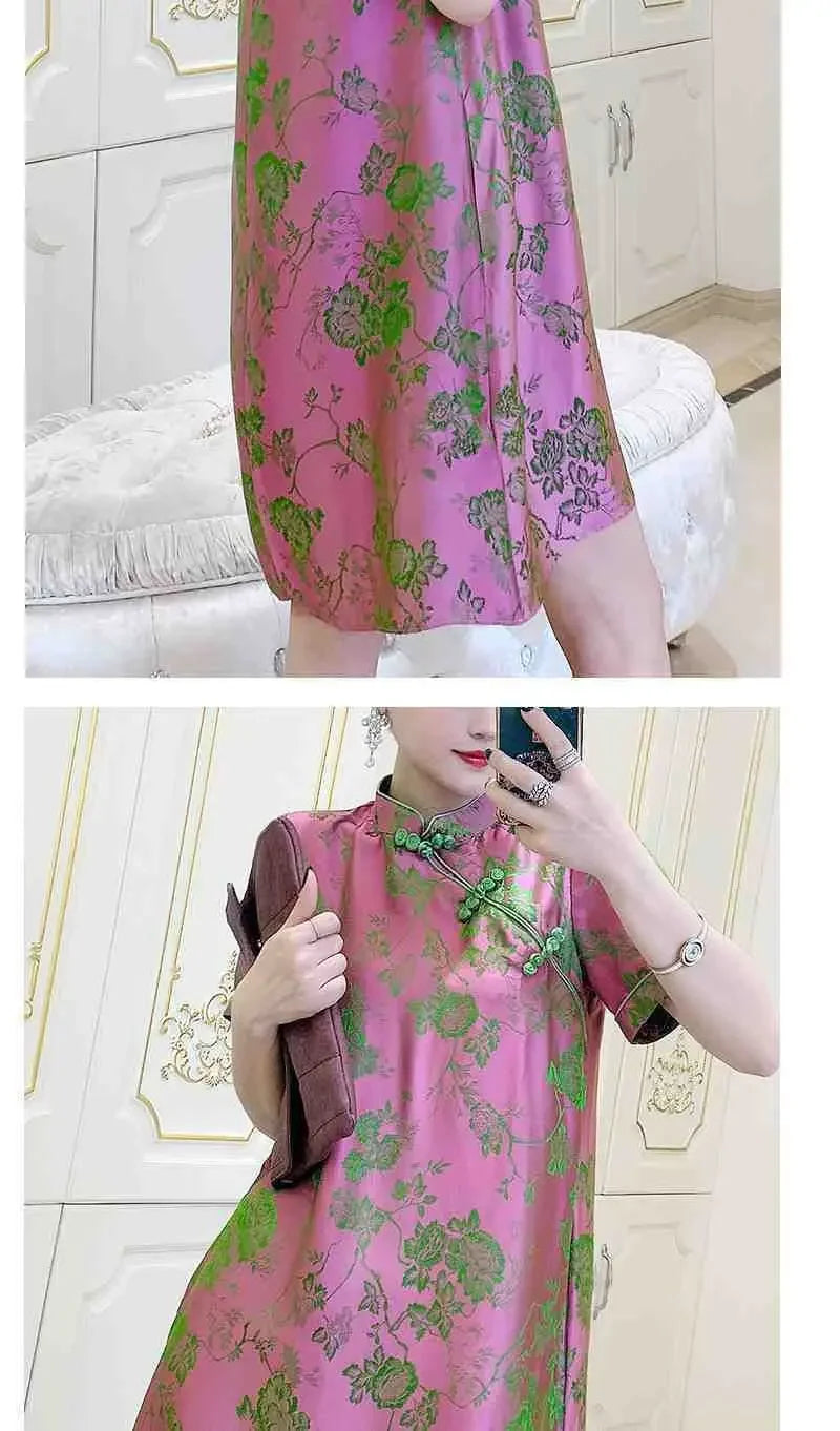 2023 New Improved Flower Printed Chinese Qipao Dress Spring Summer Short Sleeve Stand Collar Women Retro Fashion Cheongsam - Seprincess