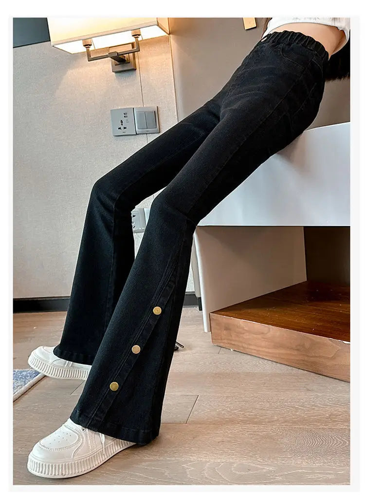 Fashion Jeans for Girls New Arrvial Kids Black Vintage Tight Denim Flare Pants Spring Autumn Teenage Children's Slim Trousers