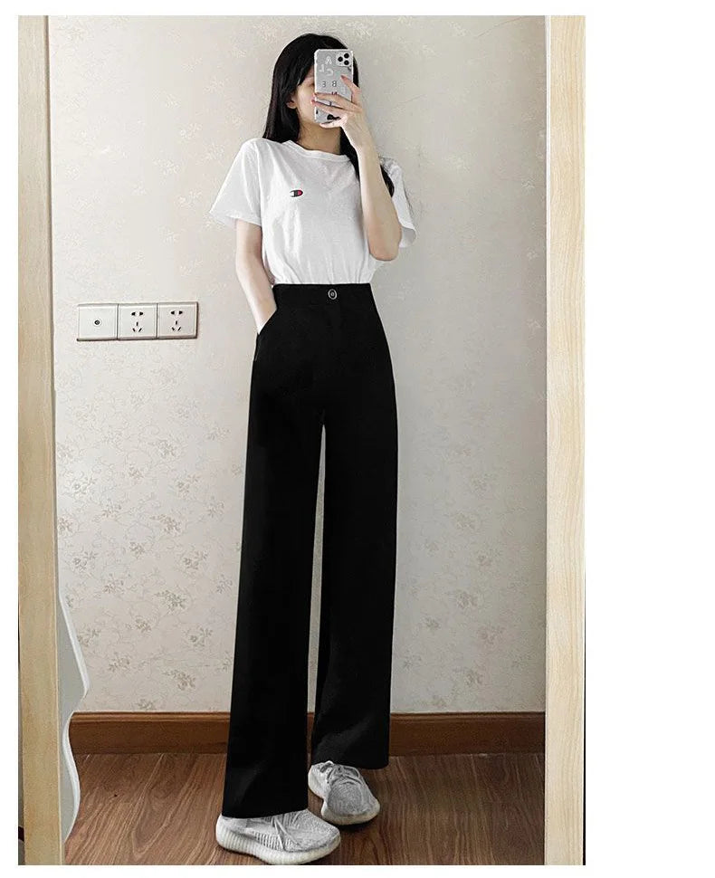 Women Solid Color Straight Pants Spring Autumn Casual Long Pants With Elastic waist Female Basic OL Full Trousers