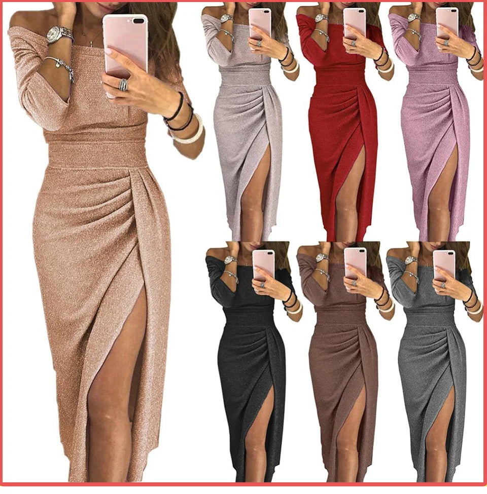 Spring Summer Women Clothes 2022 Elegant Long Dress Sexy Club Dress Evening Party Women Dresses Off Shoulder High Waist Vestido - Seprincess