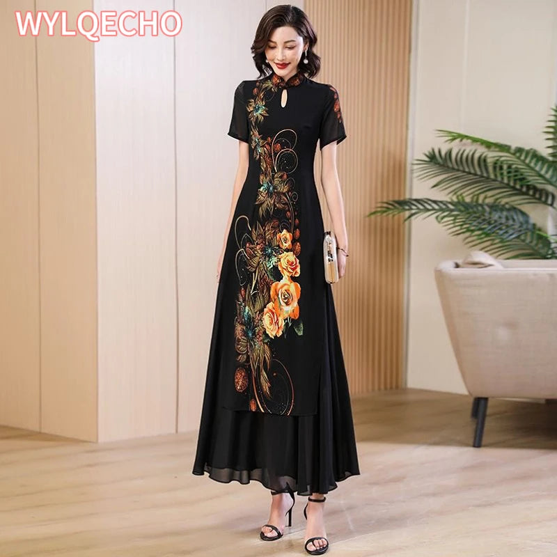 2024 chinese dress qipao oriental party qipao dress chinese style modern cheongsam embroidery vintage a line cheongsam dress - Seprincess