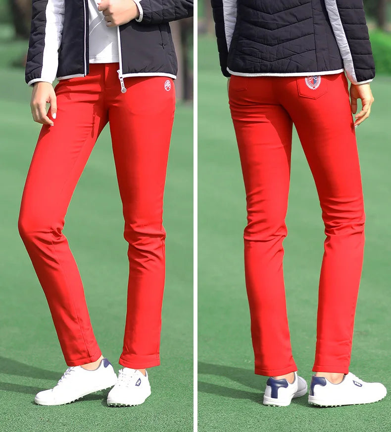 PGM Women Winter Golf Pants Lady Waterproof Warm Pant Fleece Snow Prevention Trousers Girls Elastic Straight Sweatpant XS-XXXL