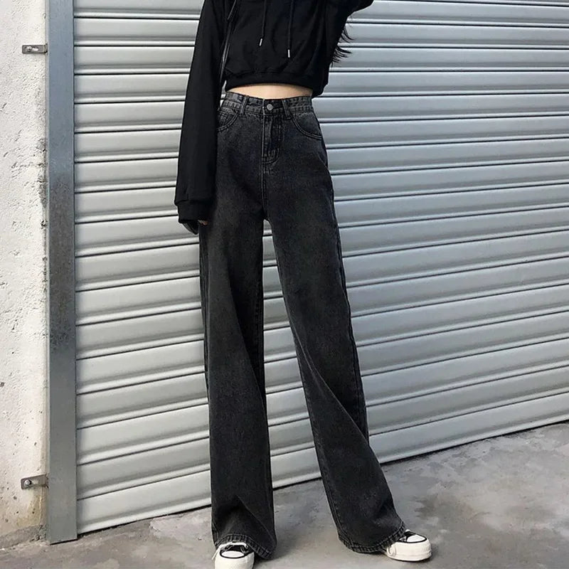 Petite Straight-Leg Jeans Women's Vintage High-Waisted Loose-Fit Bell Bottoms Autumn Season New Style Taller Legging Pants