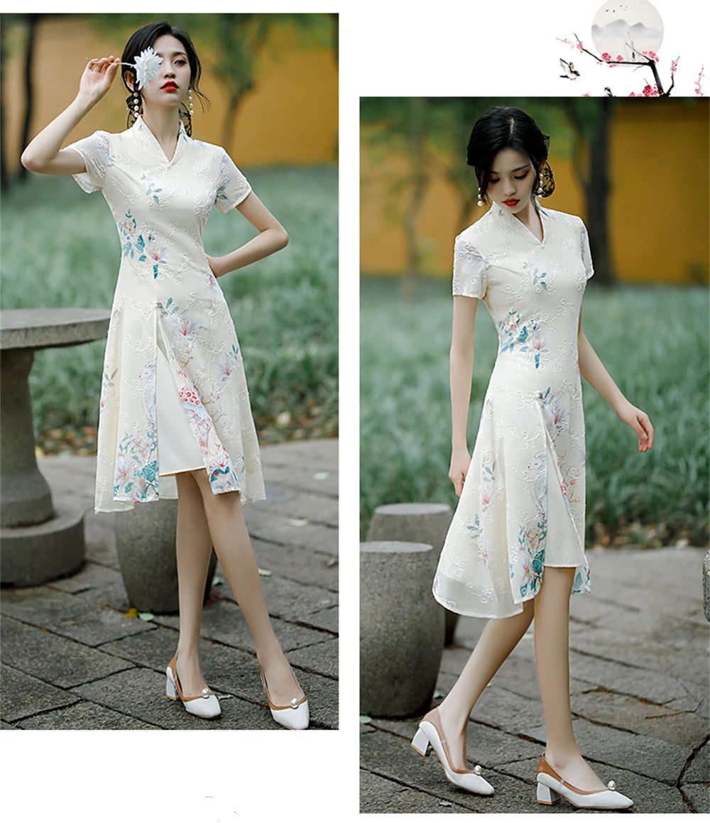 Summer Short-sleeved Improved Qipao Dress for Women Young Girl Daily Mid-length Slim Aodai Cheongsam Chinese Traditional Vestido - Seprincess