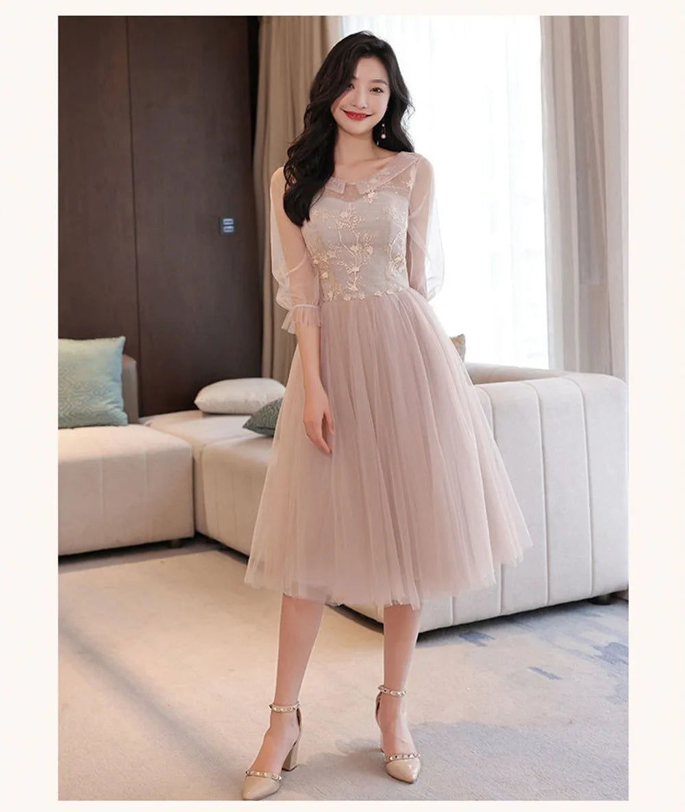 4 Styles Elegant Simple Bridesmaid Dress Women's Tulle Half Sleeves Slim Fit Design A-Line Dress Applique Wedding Party Vestido - Seprincess