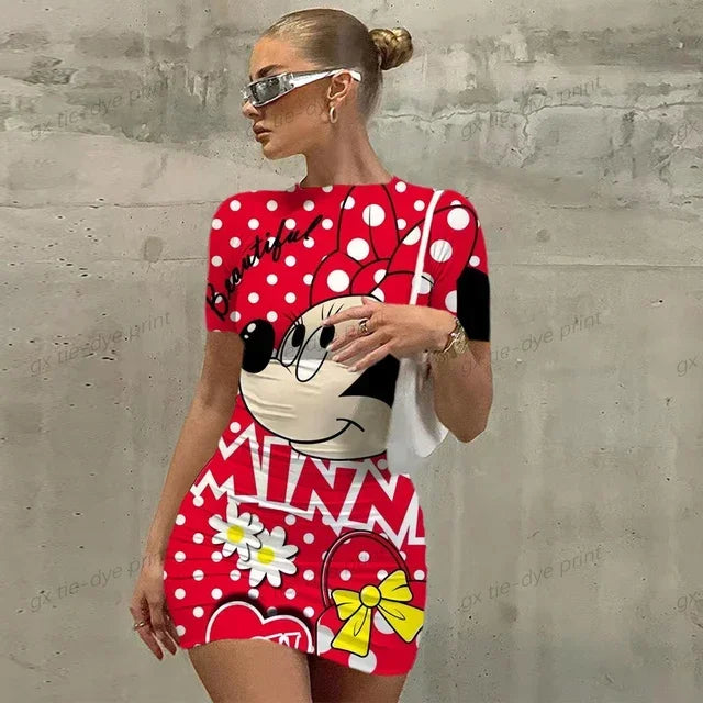 Elegant Dresses for Women 2023 Top Sexy Slim Fit Tight Women's Dress Casual Disney Mickey Mouse Print Cartoon Fashion Print - Seprincess