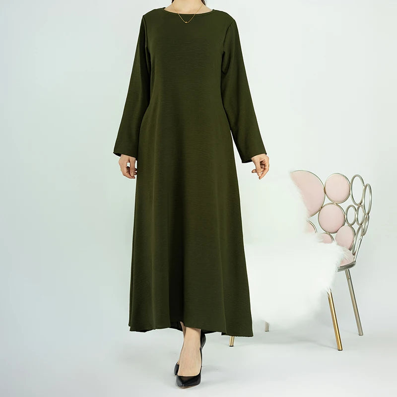 New Abaya Under Dress Long Sleeve With Pockets High Quality Jazz Crepe EID Muslim Women Basic Solid Modest Maxi Islamic Clothing - Seprincess