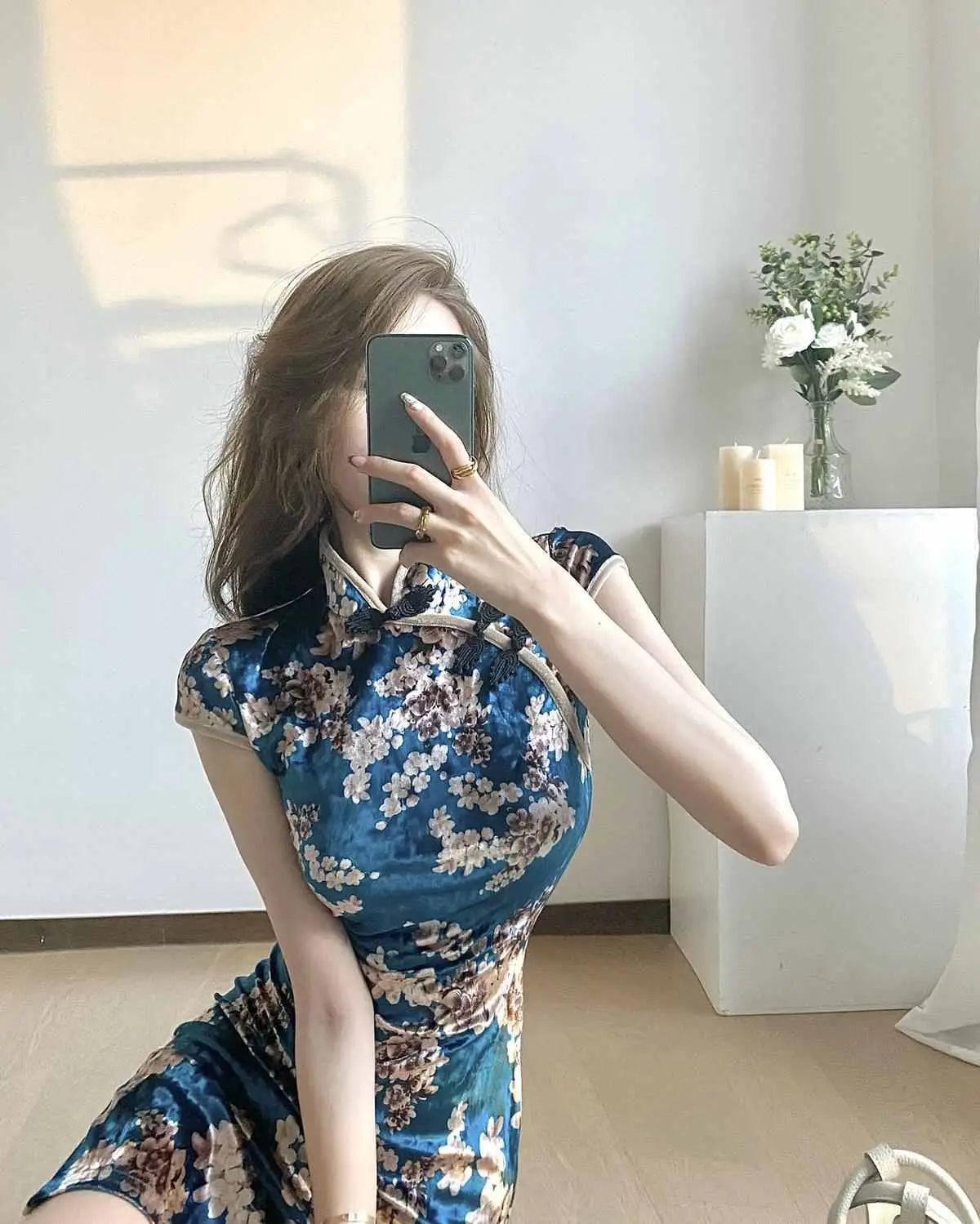 Chinese Dress Pink Sexy Qipao Dresses Cheongsam Dress Velvet Retro Printed Cheongsams Mini Qipao China Dress Robe Chinoise - Seprincess