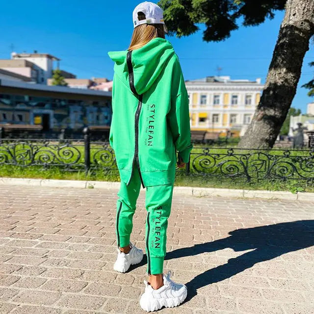 Women Letter Sweatshirts 2Piece Sets Tracksuit Oversized Suit 2022 Autumn Female Korea TrouserPullover Pants Suits Female - Seprincess