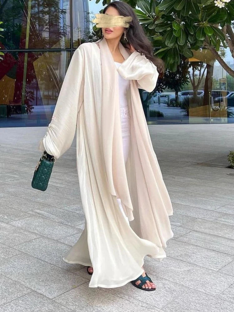 Eid Silky Abayas for Women Muslim Jalabiya Ramadan Robe Dress Button Sleeve Ramadan Caftan Party Dresses Vestido Largo Cardigan - Seprincess