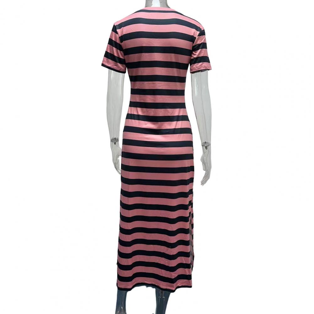 Summer Dresses 2023 Woman Plus Size Dresses For Women Casual Stripe Print V-neck Short Sleeve Loose Long Dress Robe Femme - Seprincess