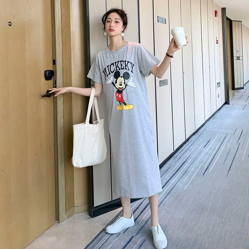 Disney Dongdaemun Maternity Dress Short Sleeve T-shirt Skirt 2022 Summer Cartoon Mickey Printed Summer Dress Fashion - Seprincess