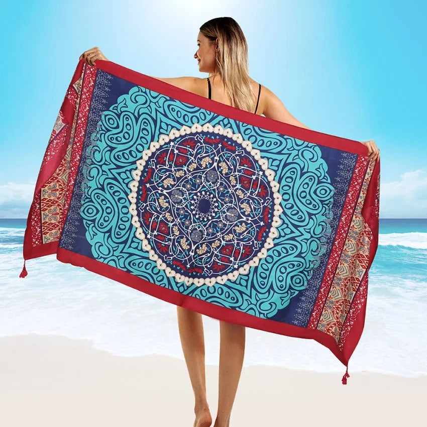 2018 New 90x180cm Twill cotton Pareo Beach Cover-Ups Women Large Beach Dress Bikini Bathing Swimwear Cover Up Sarong Wrap Scarf - Seprincess