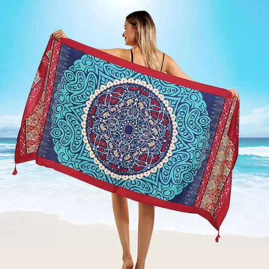 2018 New 90x180cm Twill cotton Pareo Beach Cover-Ups Women Large Beach Dress Bikini Bathing Swimwear Cover Up Sarong Wrap Scarf - Seprincess