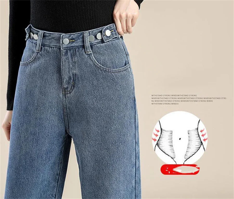 Straight Velvet Lined Baggy Jeans Pants Women Warm Plush Wide Leg Vaqueros Pantalones Thick Loose Vintage Winter Denim Trousers