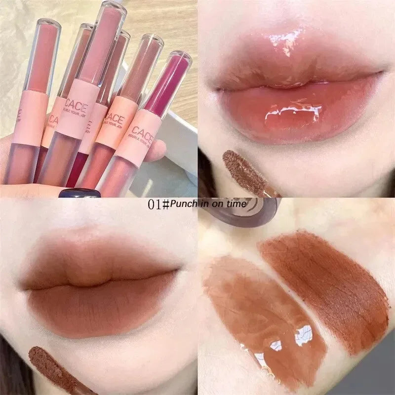 Double Head Lip Gloss Matte Velvet Sexy Red Tint Liquid Lipstick Waterproof Lipgloss Lasting Lip Glaze Korean Makeup Cosmetics - Seprincess