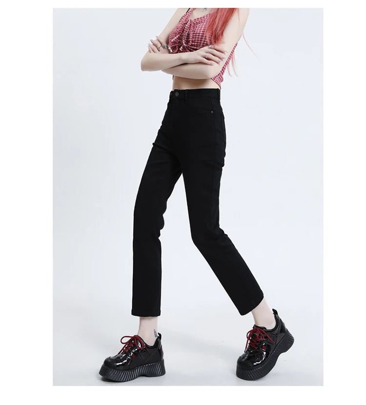 High Waisted Straight Slim Elastic Denim Jeans For Women Smoke Pipe 9,8 Pants Casual Brand Sexy Trousers Female