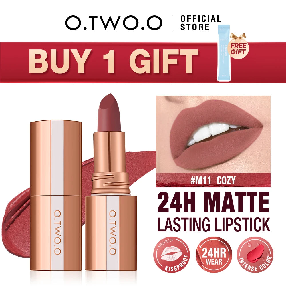 O.TWO.O Lipstick Lip Tint Matte Long Lasting Waterproof Velvet Not Fading Sexy Non-stick Cup Lip Glaze Makeup Cosmetics - Seprincess