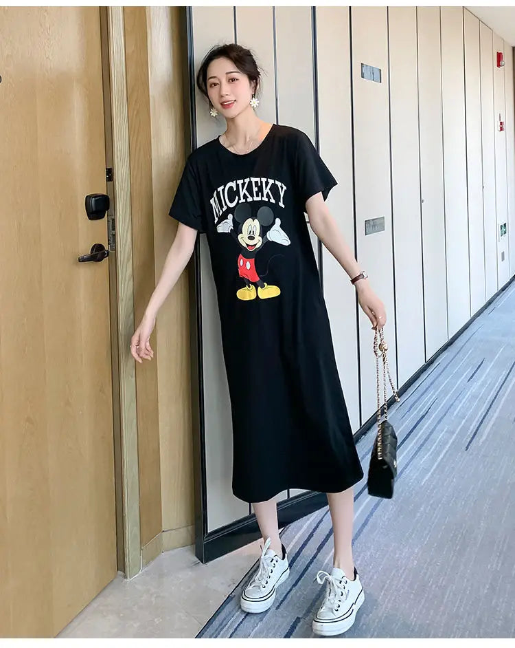 Disney Dongdaemun Maternity Dress Short Sleeve T-shirt Skirt 2022 Summer Cartoon Mickey Printed Summer Dress Fashion - Seprincess