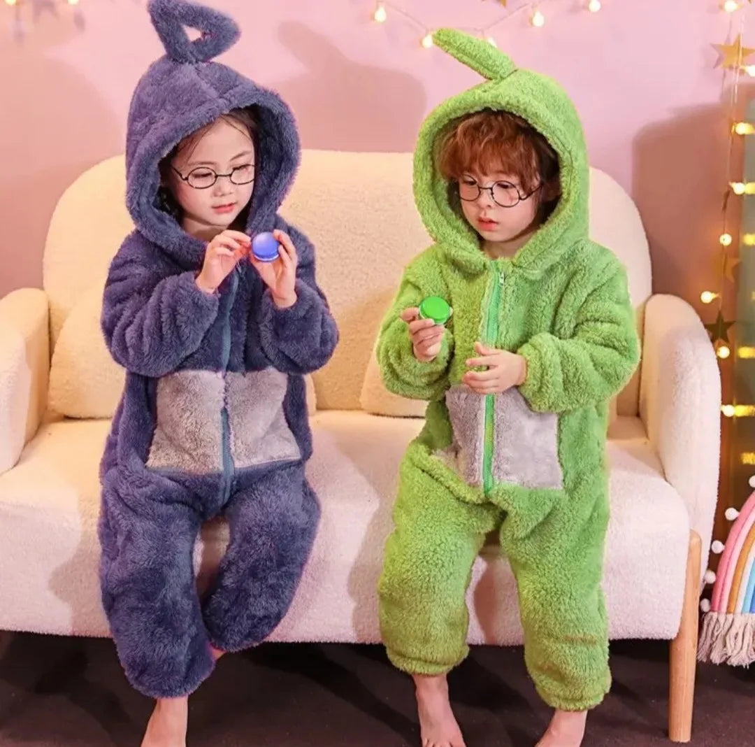 Boys Girls Teletubbies Costumes Soft Long Sleeves Piece Pajamas Costume Lala Home Clothes Cosplay Adult Unisex Party Wear - Seprincess