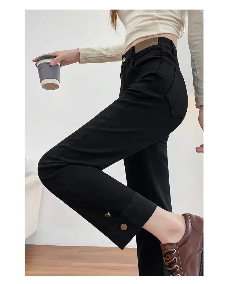 Grey Concrete Jeans Women's Loose-Fit High-Waisted Petite Straight-Leg Pants Summer Thin Style Casual Ladies Trousers