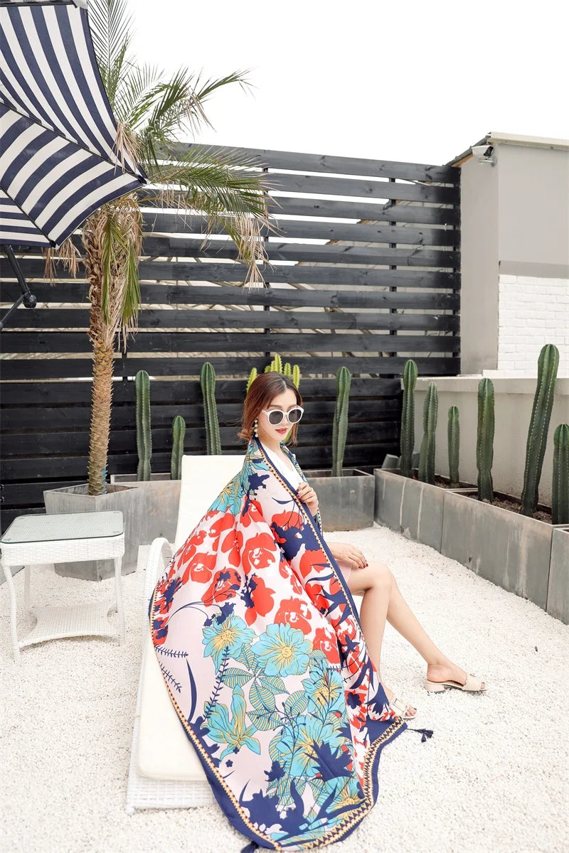 2018 New 90x180cm Twill cotton Pareo Beach Cover-Ups Women Large Beach Dress Bikini Bathing Swimwear Cover Up Sarong Wrap Scarf