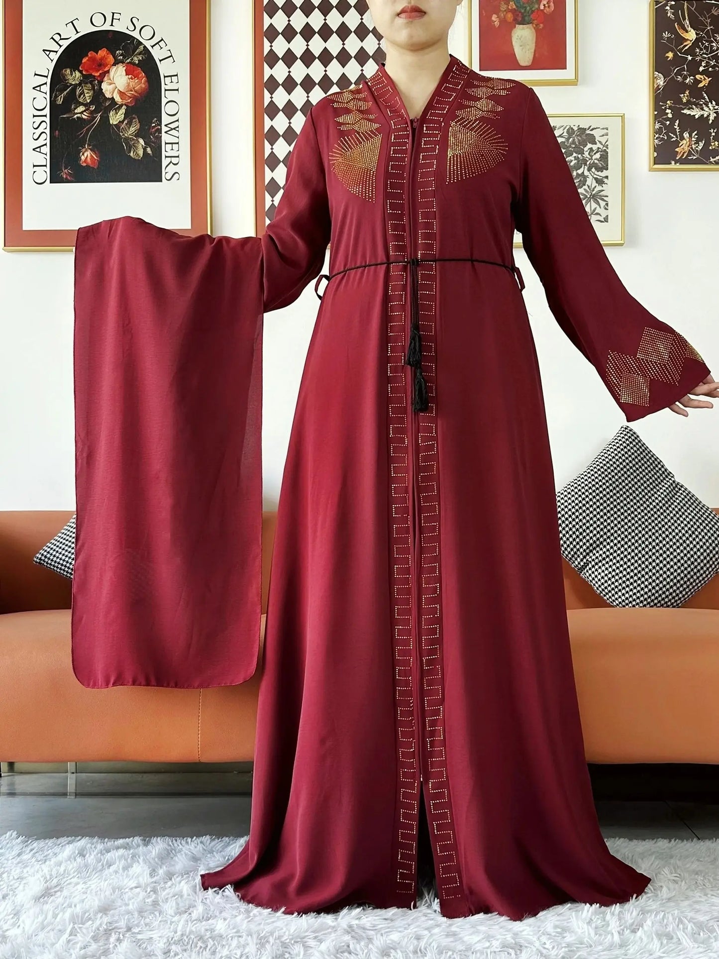 New Women Elegant Dress Chiffon Open Abaya with Zipper Muslim Women Dress Islamic Clothing Cardigan Abaya Women Muslim Dress