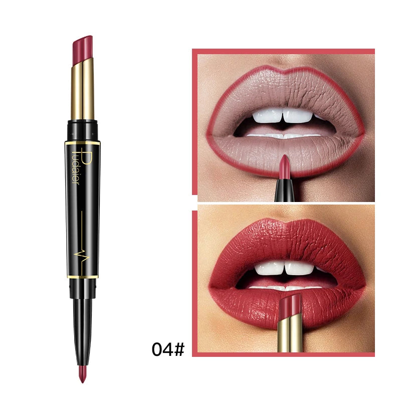 Pudaier Makeup 2 in 1 Matte Lipstick & Lip Liner Nude Lip Stick Pencil Make up Cosmetics Lip Balm Matt Cream Lipbalm Lipliner - Seprincess