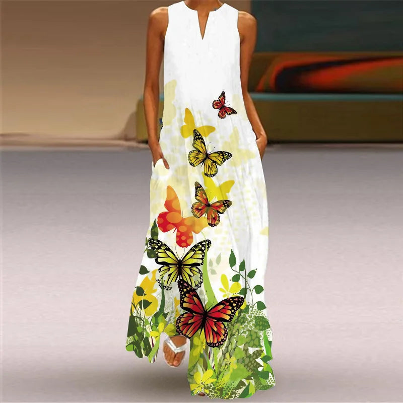 Elegant Women's Maxi Dress Y2k 2024 New Summer Fashion Print Sexy Insert Pocket Long Dress S-5XL - Seprincess