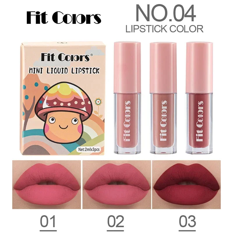 Cute Lipstick Set 3pcs/set Velvet Matte Waterproof Red Nude Black Lip Stick Tint Makeup Mini Lip Gloss Kit Plumping Lip Oil Set - Seprincess