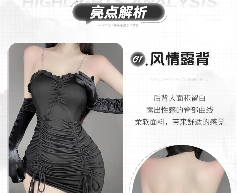 Fashion Sexy Mini Dress Underwear Sexy Drawstring Strap Wrap Hip Short Dress Elegant Irregular Dresses 2023 New Tops Sweet F492 - Seprincess