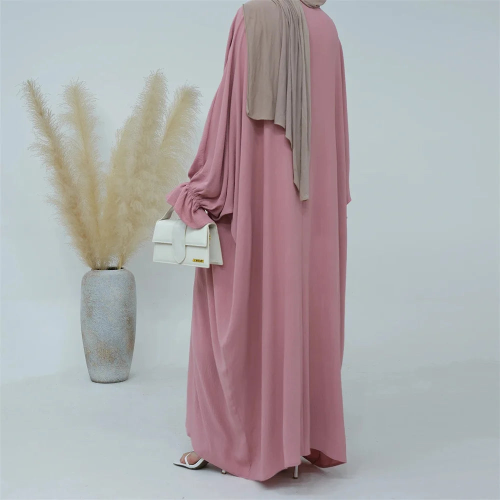 Modest Butterfly Jazz Crepe Abaya EID Ramadan Dubai Islamic Clothing Traditional Muslim Prayer Dresses Abaya with Ruffle Sleeve - Seprincess