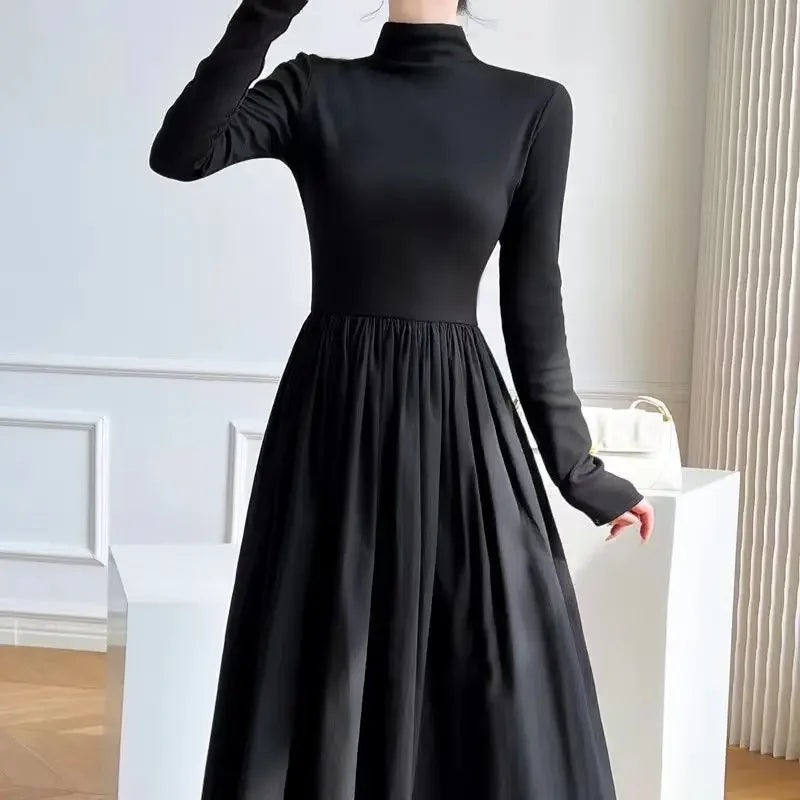 2024 New Slim Long Sleeve Elegant Dress Autumn Winter Thin Casual Temperament Pullovers Women's Clothing Office Lady Simplicity - Seprincess