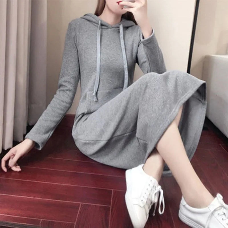 Dresses Hooded Pullover Sweatshirt Women's Female Clothing Korean 2024 New Spring Autumn Winter Fashion Long Sleeve Streetwear - Seprincess