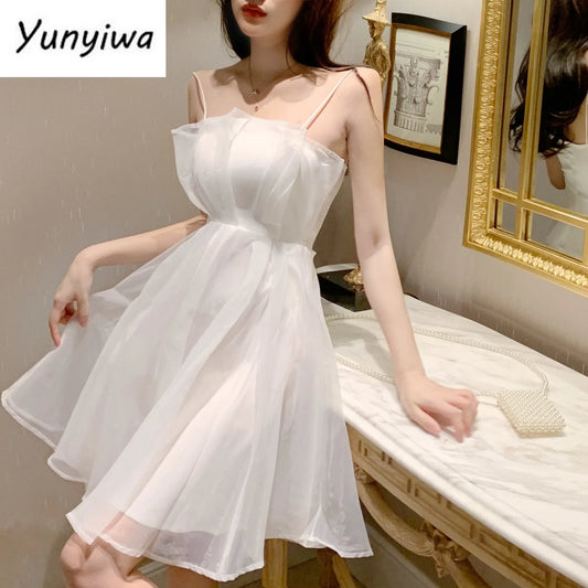 White Dress for Women Casual Lace Vintage A-line Solid Mid-calf Dresses Fashion Korea Clothes Formal party Sexy Dress New - Seprincess