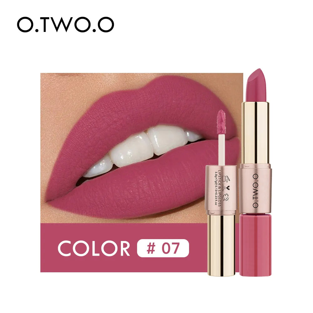 O.TWO.O 2 IN 1 Matte Lipstick&Liquid Lipstick 12 Colors Makeup Lip Glaze Waterproof Batom Lip Cosmetics Silky Texture - Seprincess