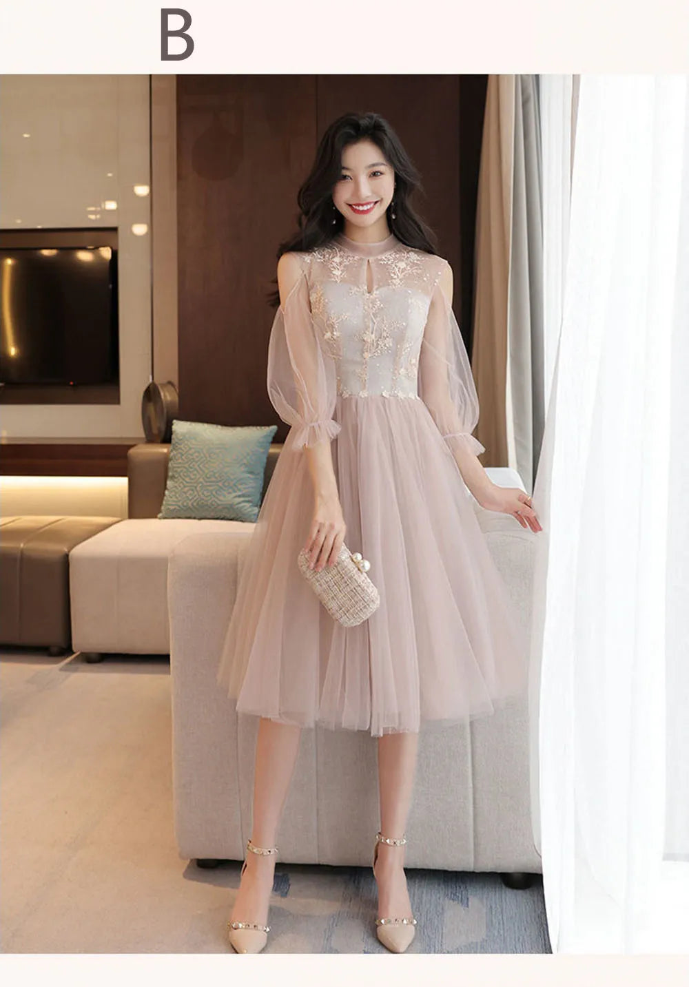 4 Styles Elegant Simple Bridesmaid Dress Women's Tulle Half Sleeves Slim Fit Design A-Line Dress Applique Wedding Party Vestido - Seprincess