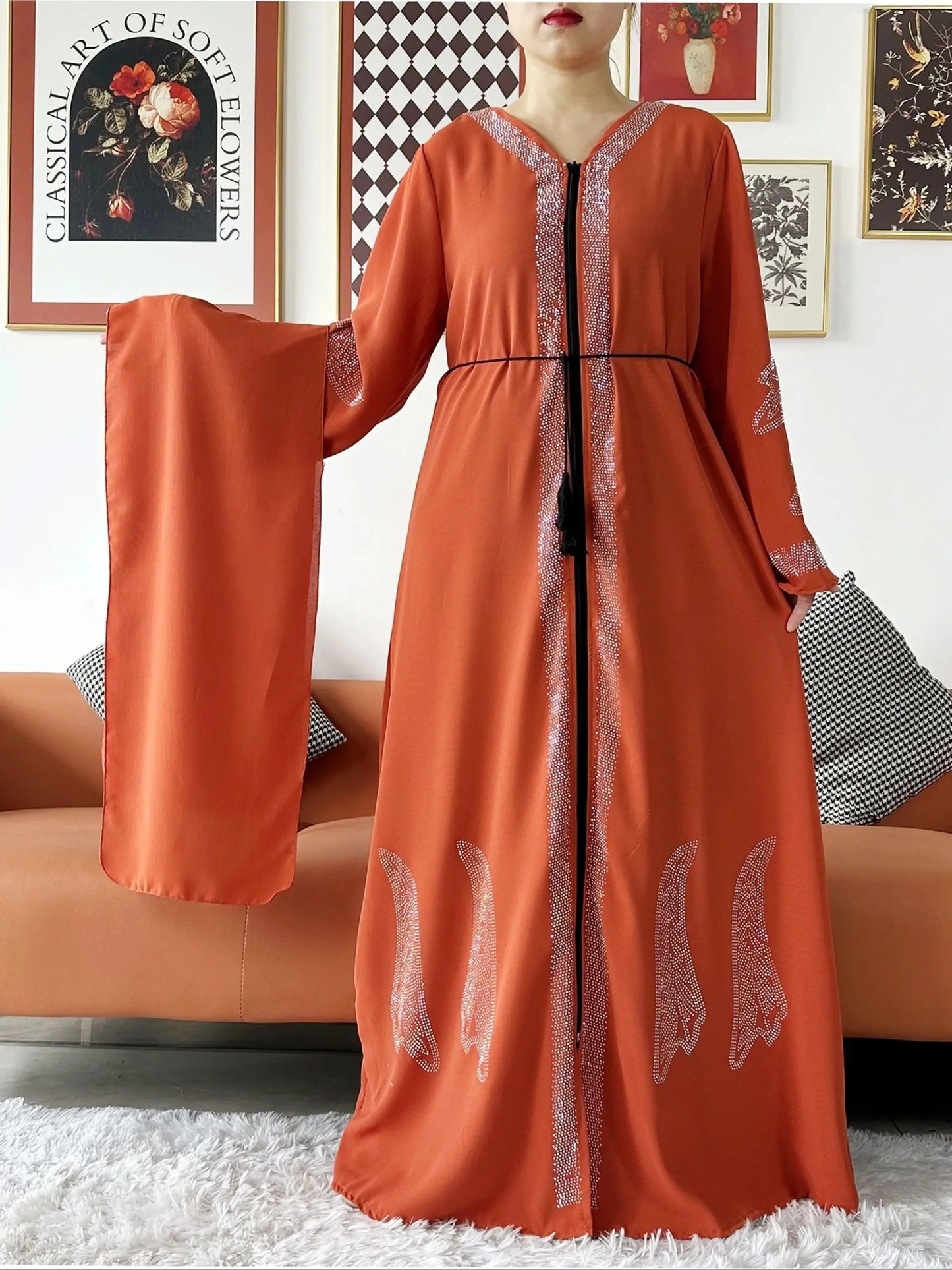 New Women Elegant Dress Chiffon Open Abaya with Zipper Muslim Women Dress Islamic Clothing Cardigan Abaya Women Muslim Dress - Seprincess