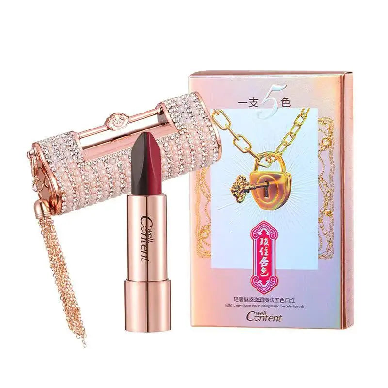 5 in 1 Oriental Classical Beauty Concentric Lock Lipstick Matte Pigmented Waterproof Makeup Silky Touch Charming Cosmetic - Seprincess