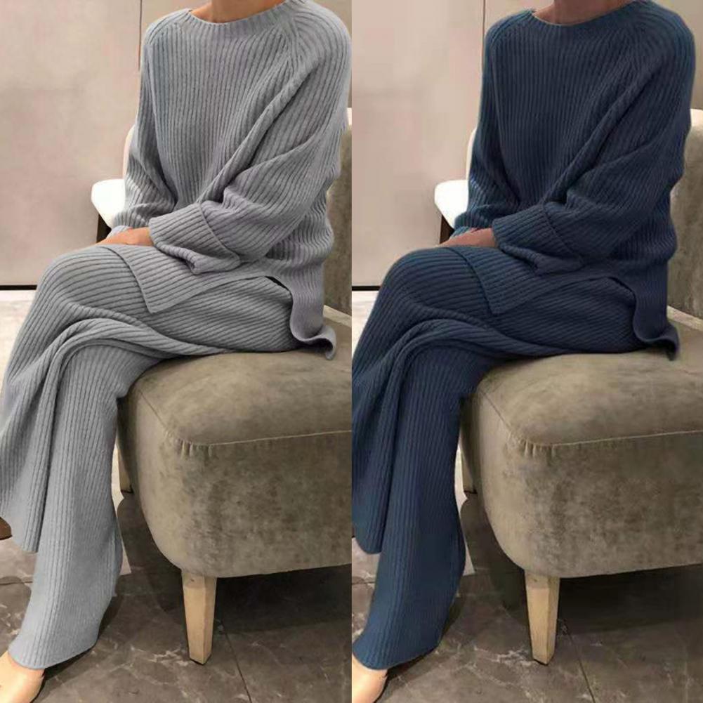 Women Elegant Sweater Suit Elegant Knitted Two Pieces Set Autumn Winter Oversized Pullover and Trousers Suit Female Outfits 2022 - Seprincess