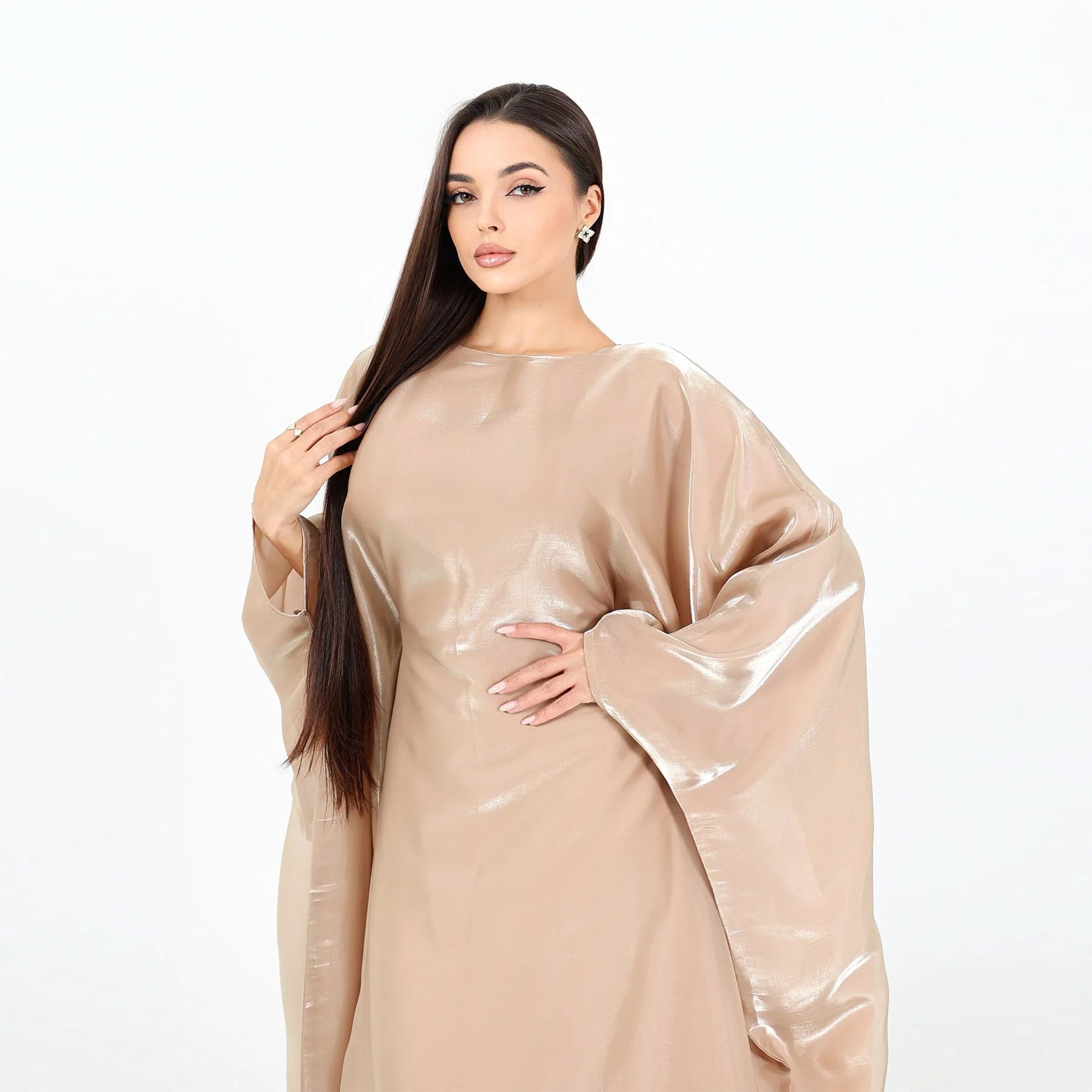 Eid Ramadan Abaya Shiny Satin Muslim Women Butterfly Sleeve Open Cardigan Kimono Dresses Turkey Dubai Kaftan Arab Robe Jalabiya - Seprincess