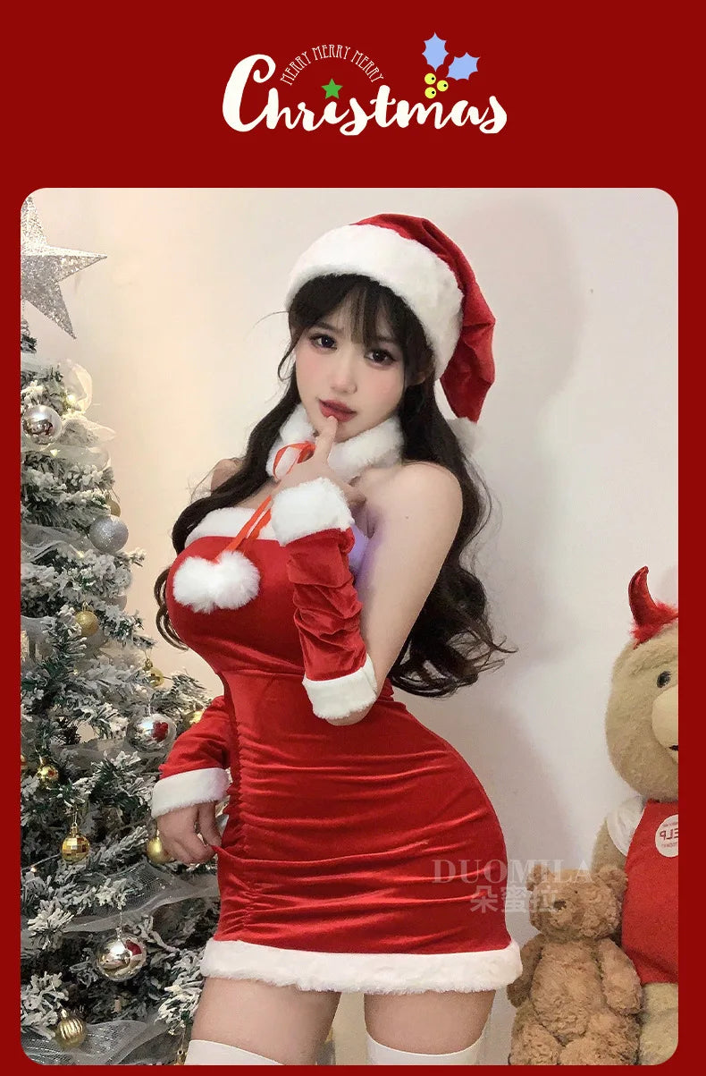 Fashion Sexy Korean Women Christmas Decoration Short Dress Elegant Velvet Sexy Female Cosplay Halloween Performance Dress 6BVH - Seprincess